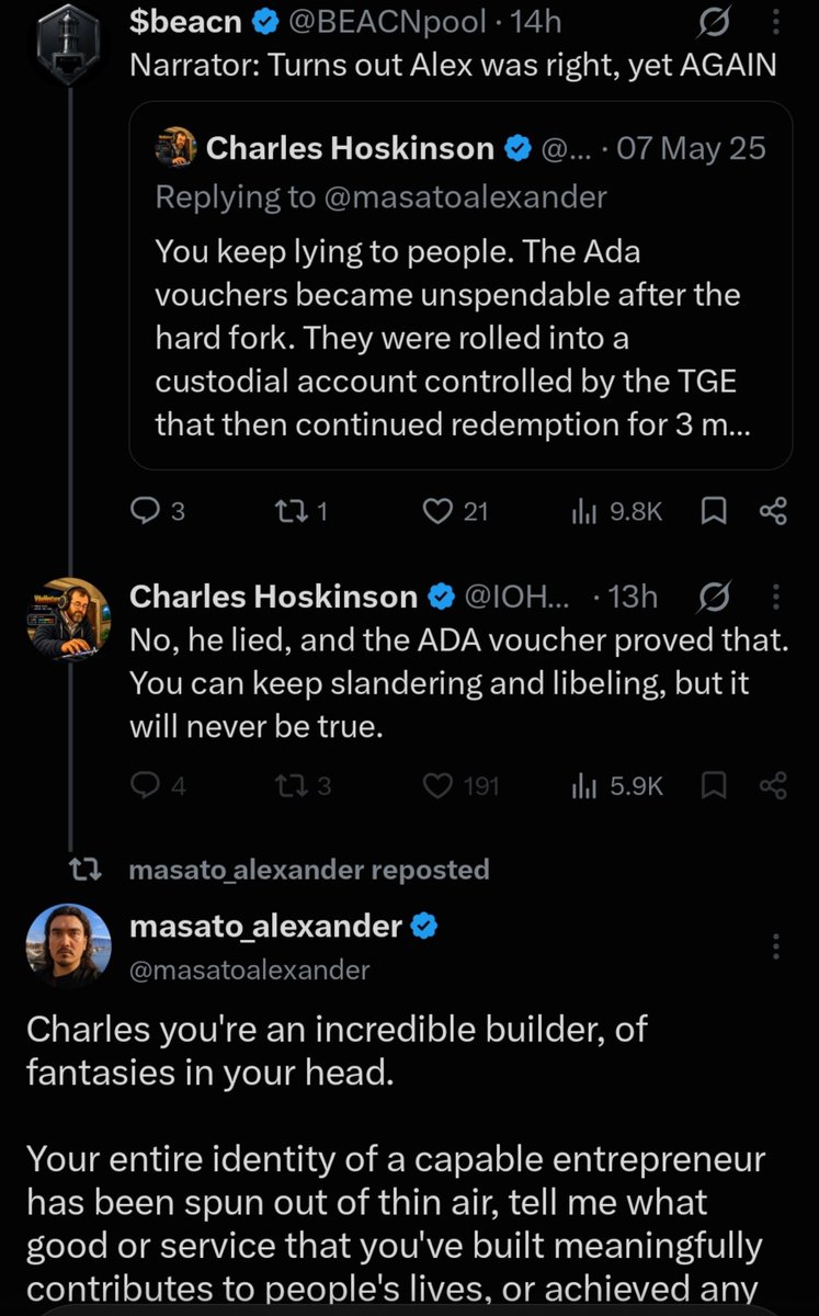 davidzmorris's tweet photo. Not only did Charles Hoskinson not actually leave Twitter, he is on here getting fucking BODIED https://t.co/im80CRaY2y