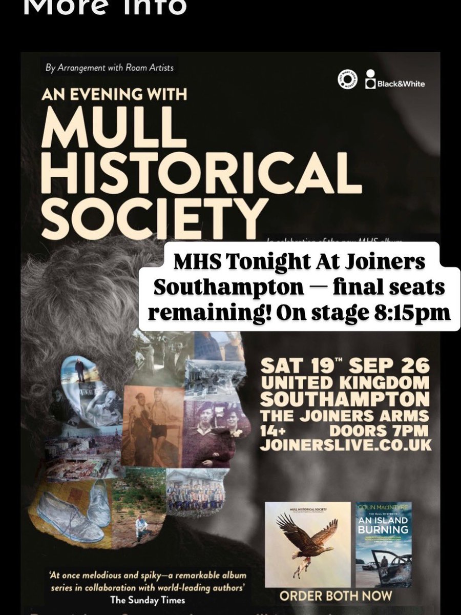 MullHistorical's tweet photo. MHS @joinerslive Tonight on stage 8:15 
Final seats going! @MullHistorical @colinmacIntyre 

 https://t.co/tK1RqGGP9O https://t.co/PdDY2KDXqP