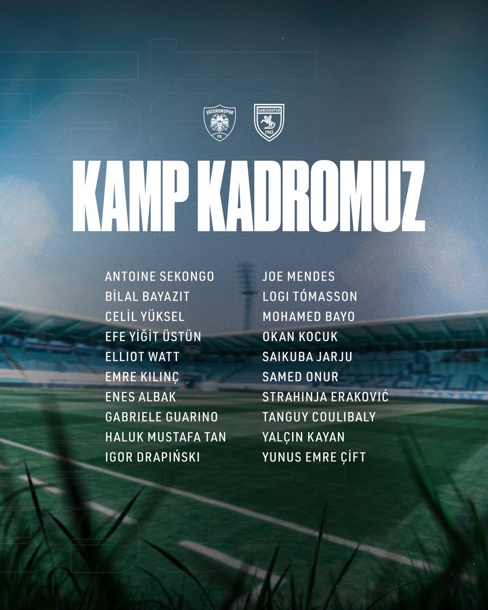 Samsunspor's tweet photo. Erzurumspor FK karşılaşması kamp kadromuz belli oldu.

#ERZvSAM https://t.co/m2Vl1VYDNC