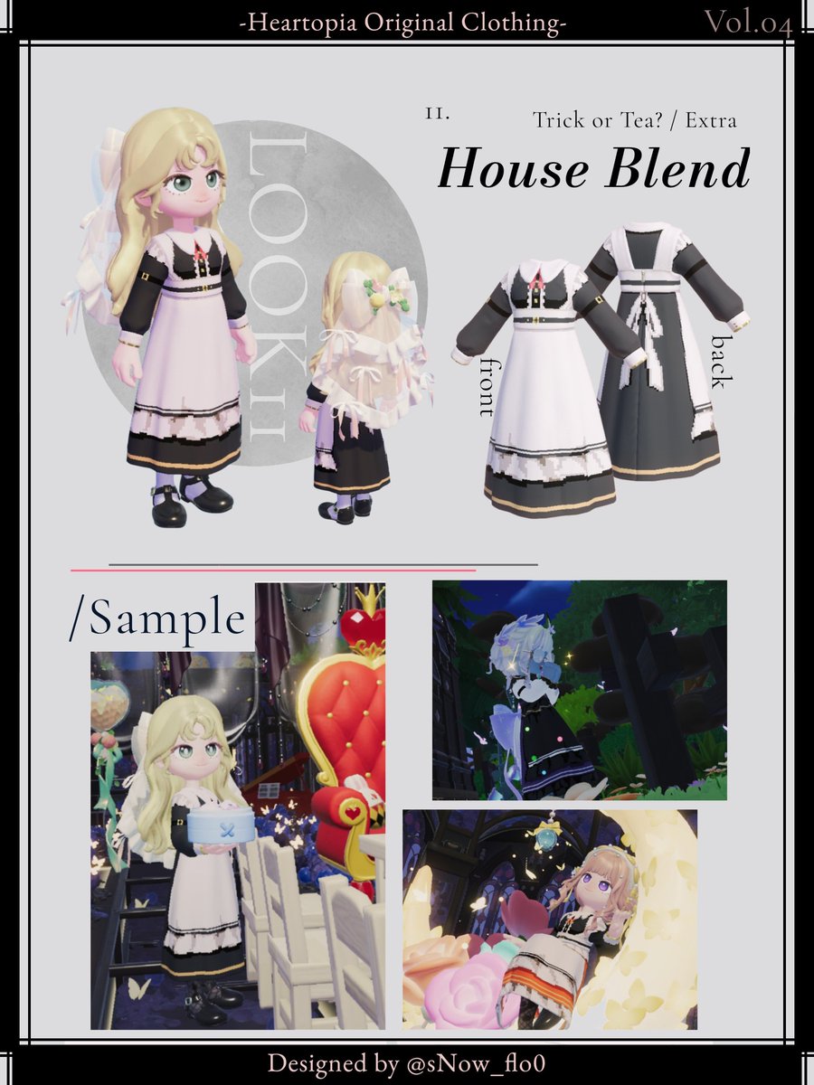 sNow_flo0's tweet photo. #ハートピア
#heartopia 

ハロウィンが近づいてきたので、メイド服を作ってみました！🎃🦇
ハロウィン仕様のオレンジ・紫に通常仕様のものを加え、計3種用意しました✨️ハロウィンの仮装に一着いかがでしょう〜？

少々複雑ですが、下に描き方をまとめてあるのでぜひ参考にしてみてください！ https://t.co/Hd0E9DAInO