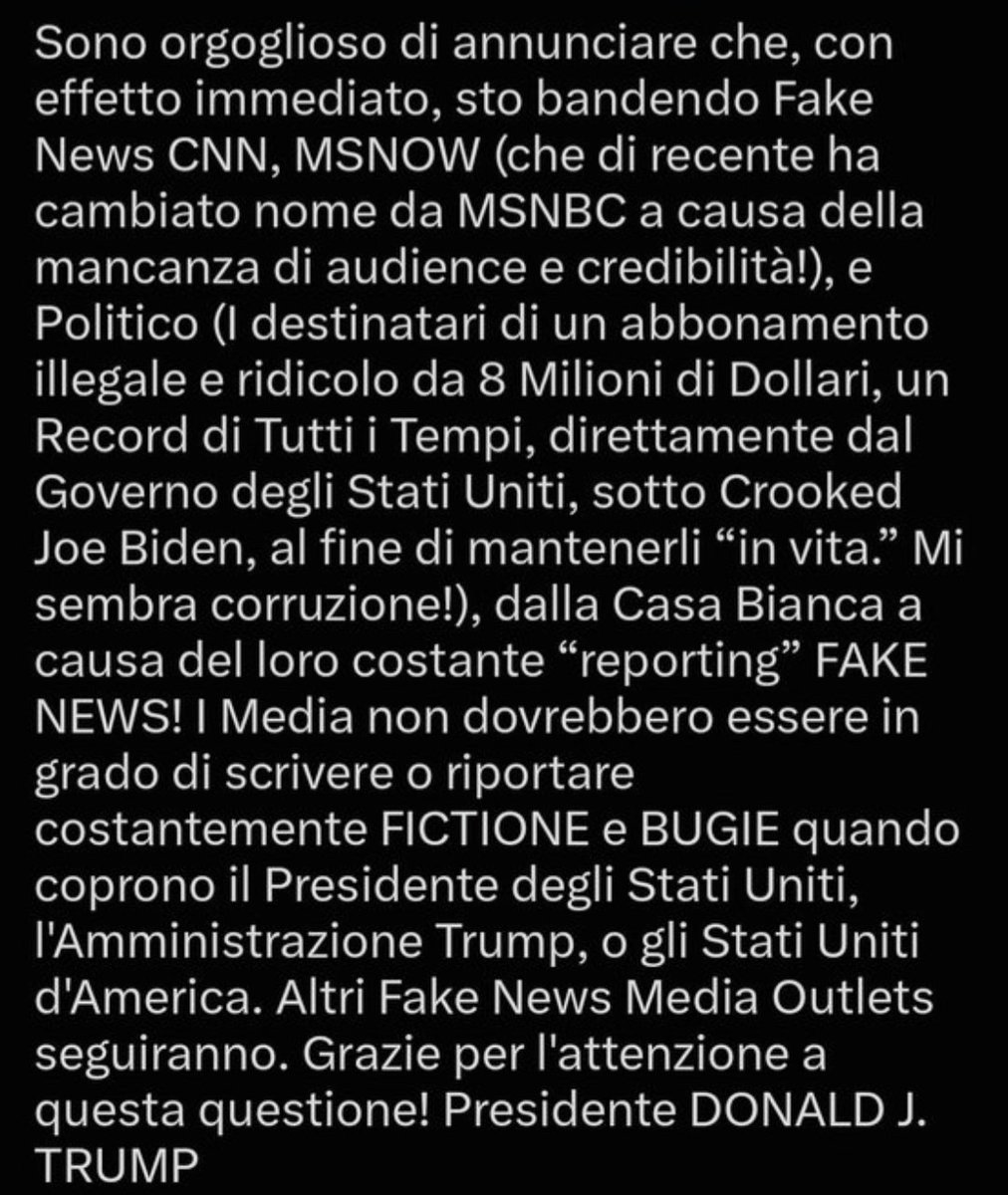 MARIACL551's tweet photo. STOP ALLE NOTIZIE FALSE.
Bandita la CNN dalla Casa Bianca.
#TrumpWins https://t.co/BMddJzNnoX