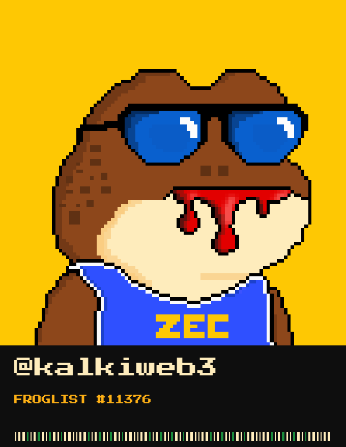 kalkiweb3's tweet photo. Just got on the @zecfrogs list 🐸

6,969 pixel frogs on ZEC. Free mint.

FROGLIST #11376 sealed. set your frog as your PFP to climb the list. #ZECFrogs $ZEC https://t.co/RUjSRfoanI