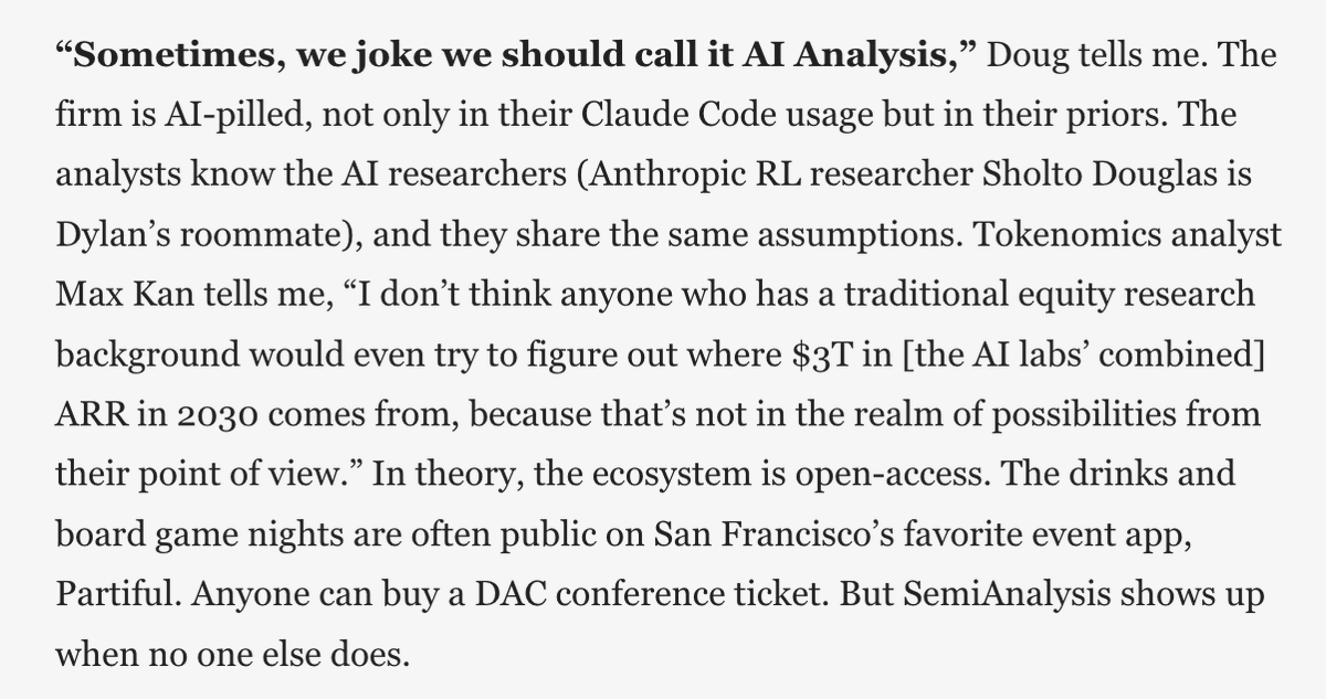 substratemag's tweet photo. @SemiAnalysis_ has be AI-pilled to have the right priors

A few years ago, no one thought demand would be able to hit today's numbers

In 2023, while modeling datacenter builds, one team member said, "There was a thought of 'Did we mess anything up on the numbers?'....I asked the team, 'How confident are you in these numbers?' They were pretty damn confident, so I just worked on that assumption."