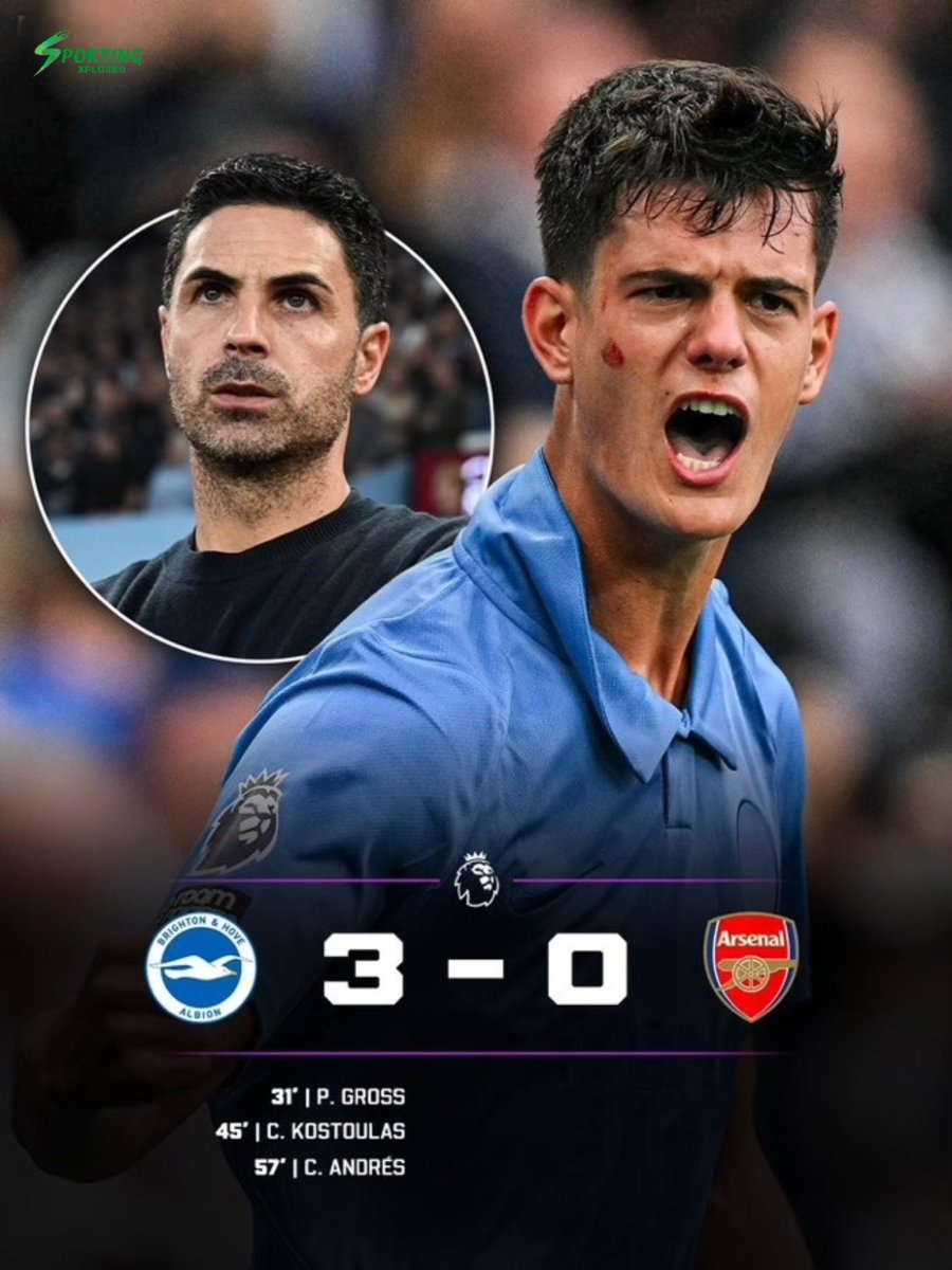 SportingXplorer's tweet photo. 🔵⚪️ Brighton make it three against Arsenal as the Gunners suffer their first defeat of the whole season!

Chema Andrés, Pascal Groß and Kostoulas for the win.

Who’s been your Man of the Match? https://t.co/eWyA9lODVj