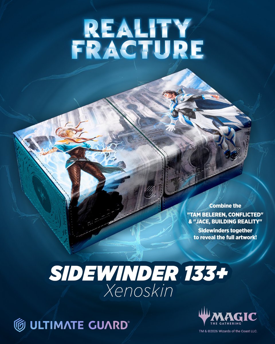 UltimateGuard's tweet photo. Our new Reality Fracture Sidewinder 133+ collection is  here. Built for larger decks and featuring stunning  artwork, including two connectable designs that reveal  an even bigger scene. Your next deck deserves it.

#UltimateGuard  #MagicTheGathering  #RealityFracture https://t.co/qKD8HRpsnC