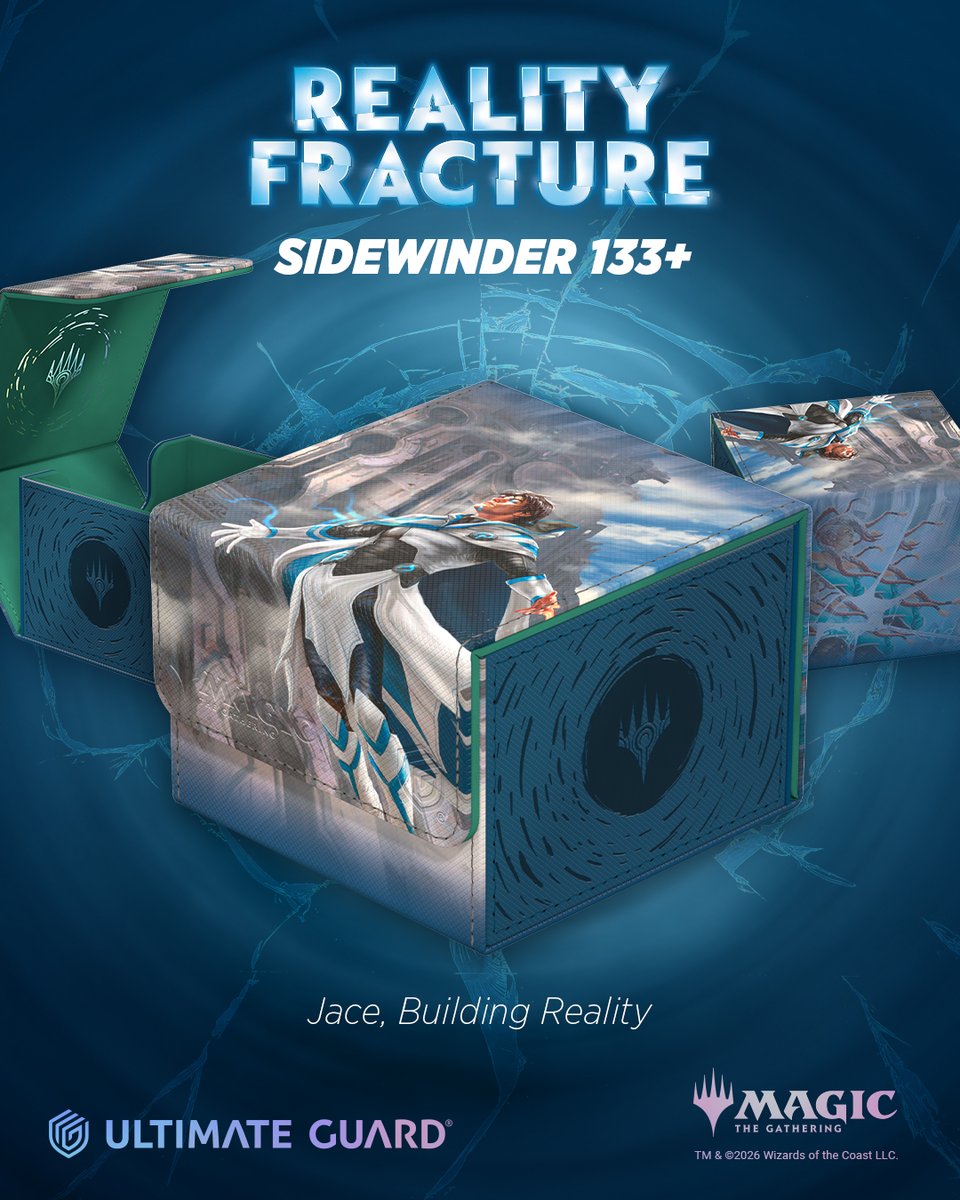 UltimateGuard's tweet photo. Our new Reality Fracture Sidewinder 133+ collection is  here. Built for larger decks and featuring stunning  artwork, including two connectable designs that reveal  an even bigger scene. Your next deck deserves it.

#UltimateGuard  #MagicTheGathering  #RealityFracture https://t.co/qKD8HRpsnC