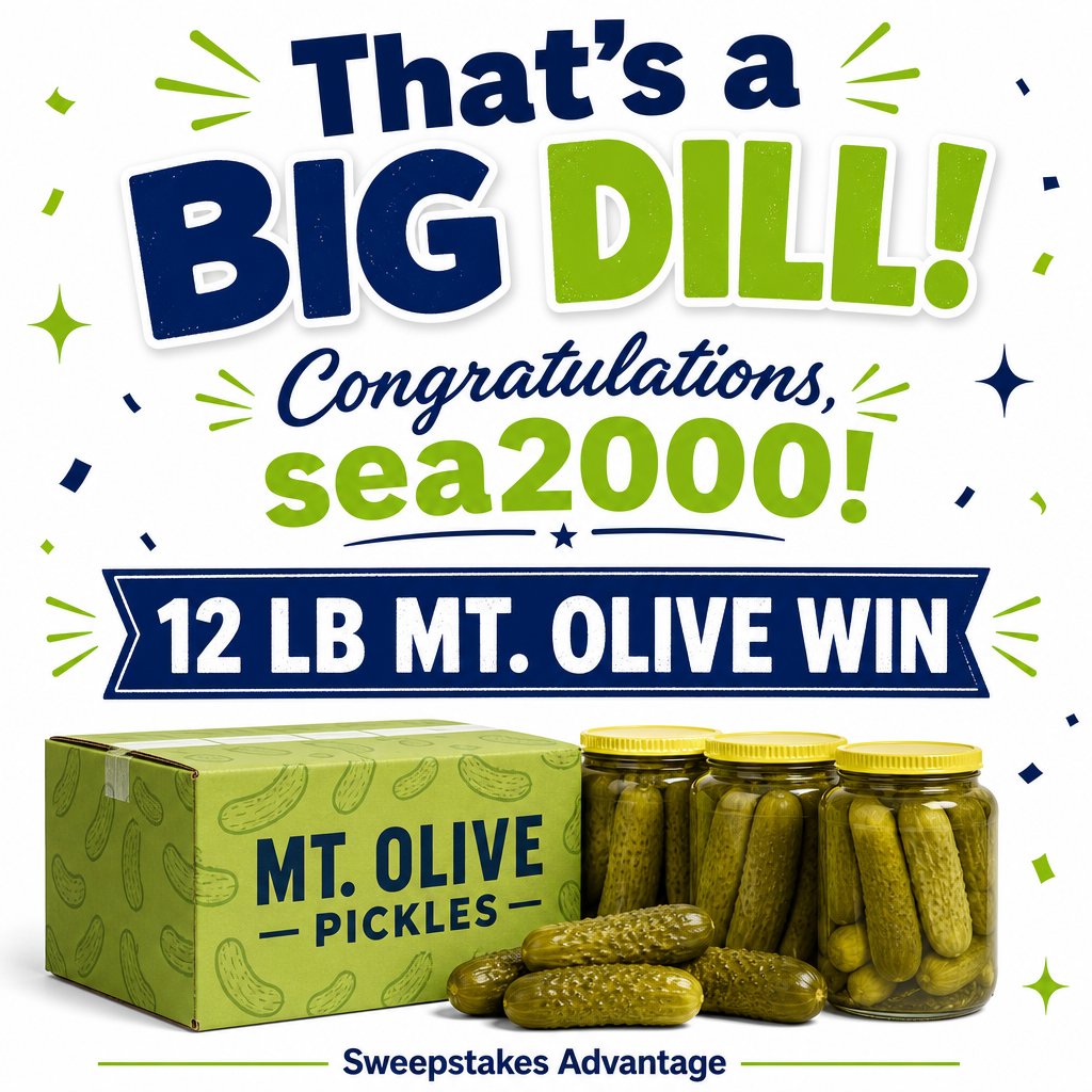 Congratulations to Sweepstakes Advantage member sea2000 on a 12 lb Mt. Olive win, with a fun pickle-themed design.