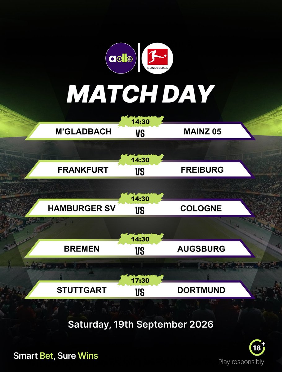 adasibet's tweet photo. SATURDAY SHOWDOWN!
It's Super Saturday and football is everywhere!
#Adasibet #Smartbet #Matchdayvibes https://t.co/UF7G5cFMxL