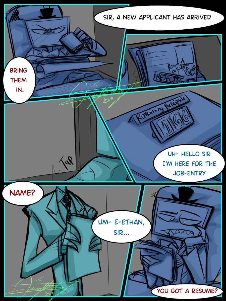 Omen_Stardray's tweet photo. Wait, I'm Your Assistant?! - A StaticEel Comic
(How I think Ethan got hired...)
(1/?)
#HazbinHotel #HazbinHotelEthan #HazbinHotelVox #HazbinFandom #HazbinHotel #Staticeel #Voxsistant #TVAssist #voxistant #VoxxEthan #EthanxVox https://t.co/pkPATXjY5G