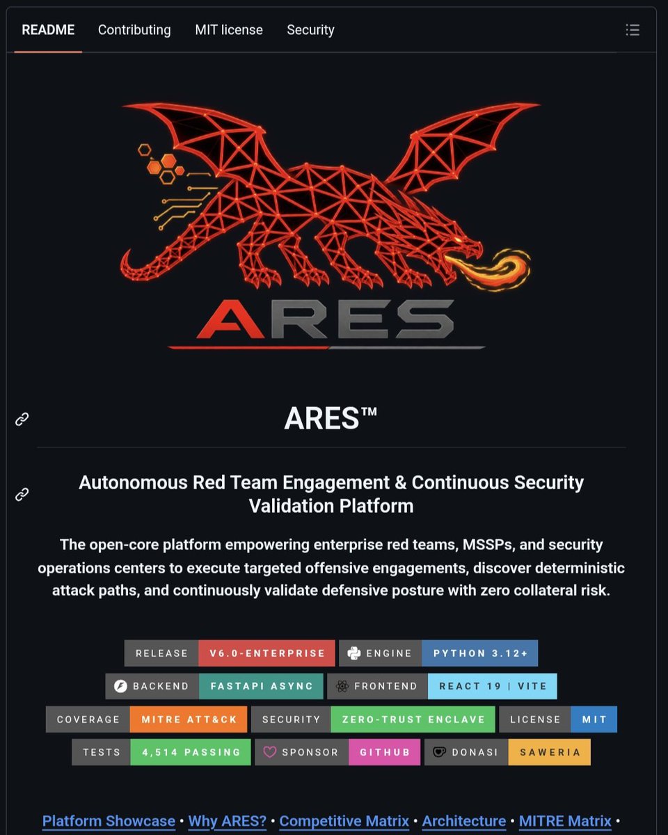 UCybersX's tweet photo. 🔥 أداة ARES
هي أداة مخصصة للأختراق الهجومي و الأمن السيبراني للقيام بعمليات أختراق ذاتية واكتشاف مسارات الاختراق

🚀 تستخدم هذه الاداة للقيام بالمهام التالية :
1. المحاكاة الذاتية للهجمات
2. اكتشاف مسارات الاختراق

تستخدم هذه الأداة من قبل فرق Red Teams و SOC https://t.co/oPEG3dUEAT