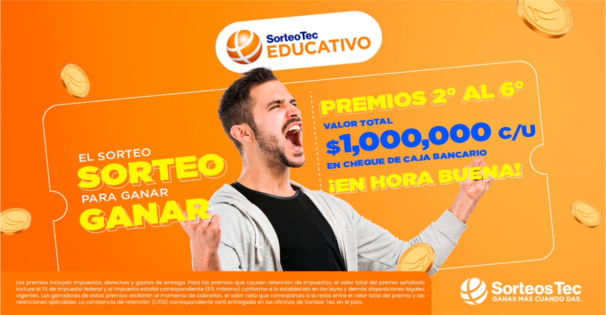 SorteosTec's tweet photo. 🌟  ¡Felicidades a los ganadores de los premios 2º al 6º del 51º Sorteo Educativo! ¡La suerte les ha sonreído con $1 millón de pesos valor total cada uno en cheque de caja bancario! ¡A festejar! 💸✨ 🎉

2° PREMIO: 245792 de ROGER en CHIAPAS
3° PREMIO: 283648 de JOSÉ en NUEVO LEÓN
4° PREMIO: 290462 de JESSICA en JALISCO
5° PREMIO: 314537 de FRANCISCO en CHIHUAHUA
6° PREMIO: 117236 de ENRIQUE Y COPS en TAMAULIPAS