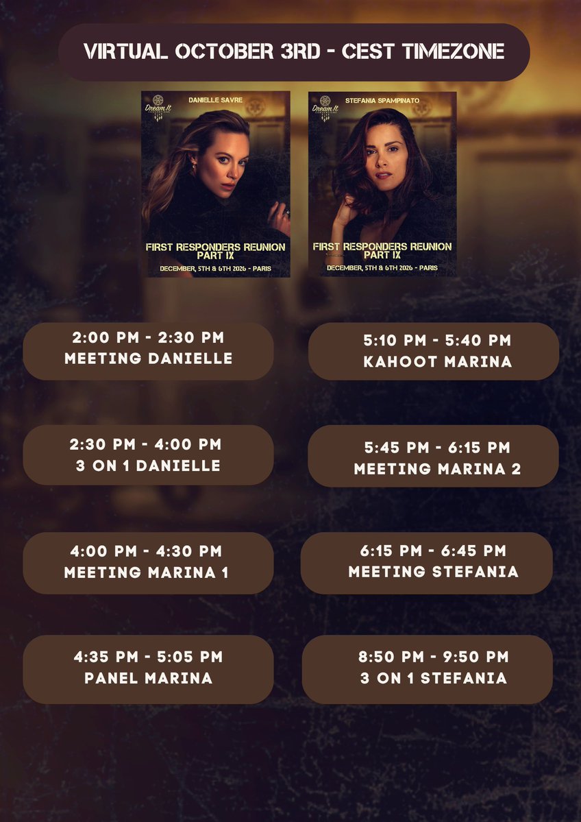 DreamitCon's tweet photo. #FRR9 Here’s the schedule for the virtual event of Danielle & Stefania ! / Voici le planning de l’événement virtuel de Danielle & Stefania !
https://t.co/fyEquAuWCr https://t.co/Y6wkgFGSjA
