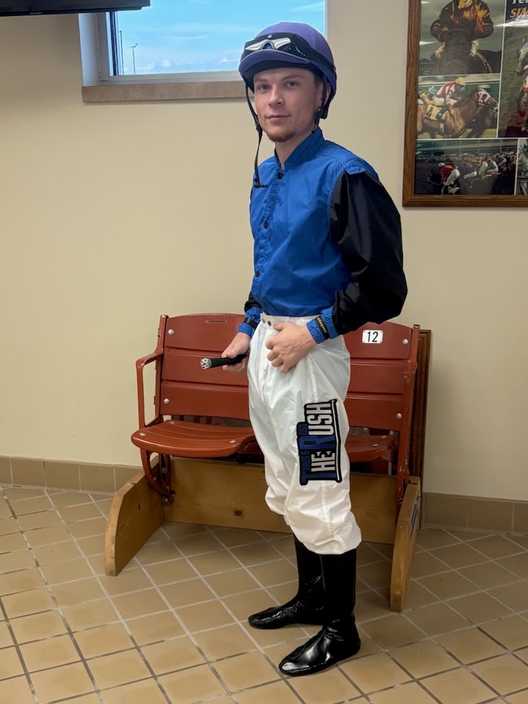 RushMornings's tweet photo. Okay... Our listeners are THE BEST! Check out jockey Ronnie Huckaby at Prairie Meadows. He'll be racing with these at least once a night.  When you go to the races, bet on Ronnie!   Thanks, Cody, for making this happen! https://t.co/rECq30F0gG