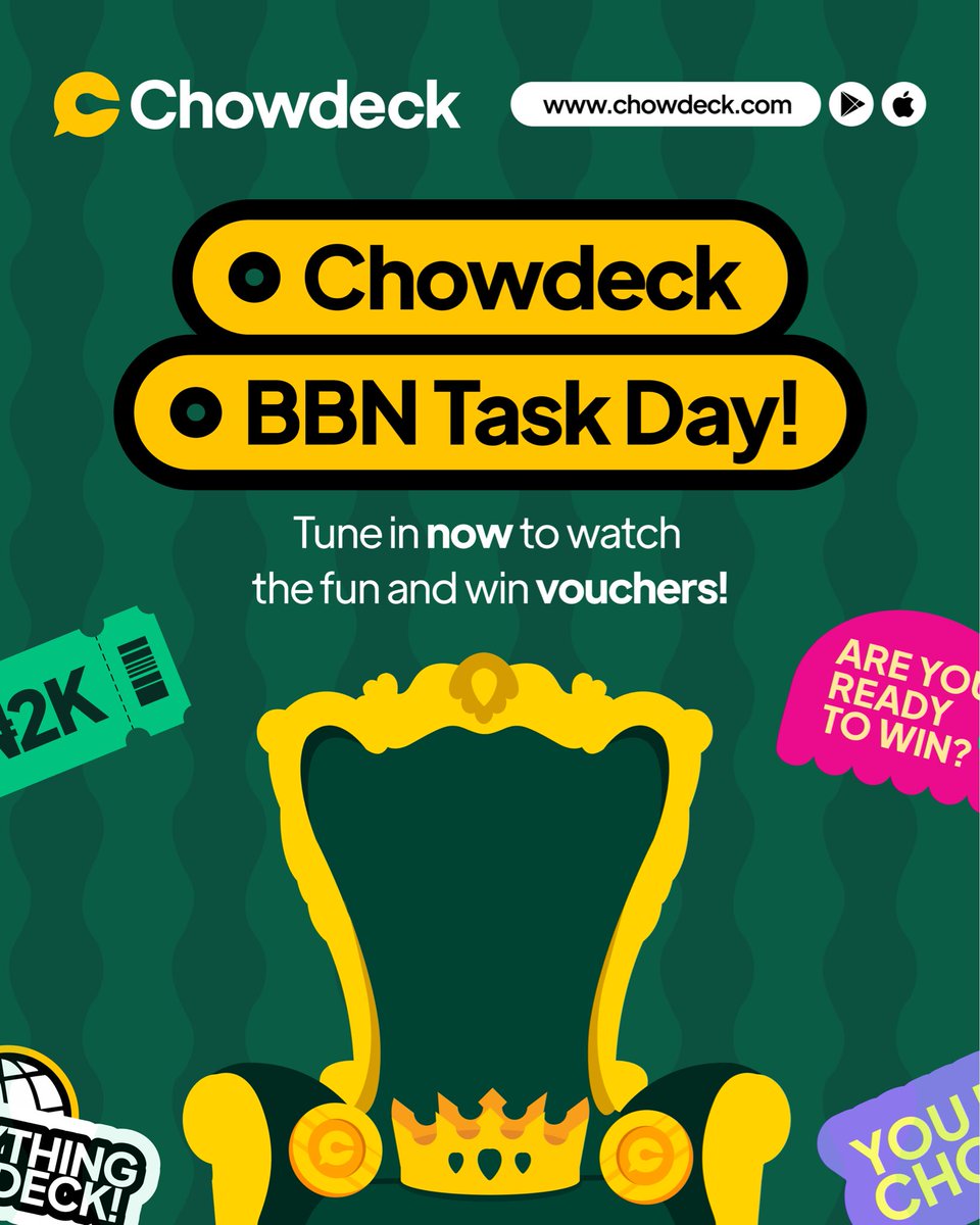 chowdeck's tweet photo. THE BIGGEST TASK OF THE SEASON IS FINALLY HEREEEE! 🔥🔥🔥

We are taking over Biggie's house and your favourite housemates are about to be put to the test! 👀

Tune in to the BBNaija Channel and watch all the chaos, competition and action unfold. You absolutely DO NOT want to miss this one! 🚀

#BBNaijaXChowdeck #BBNaija