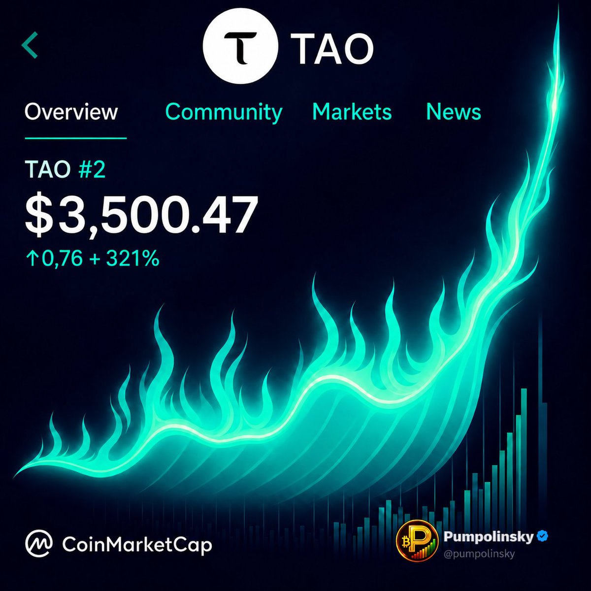 pumpolinsky's tweet photo. I truly believe Bittensor bittensor:native can go above $3,500 this cycle.

It has everything needed to become a permanent top 10 crypto: real utility, a powerful AI narrative, limited supply, strong tokenomics, and an ecosystem that keeps expanding.

AI will be one of the biggest sectors in crypto, and Bittensor is building the decentralized infrastructure for it.

For me, TAO isn’t just a cycle trade. It’s a long-term bet on decentralized AI