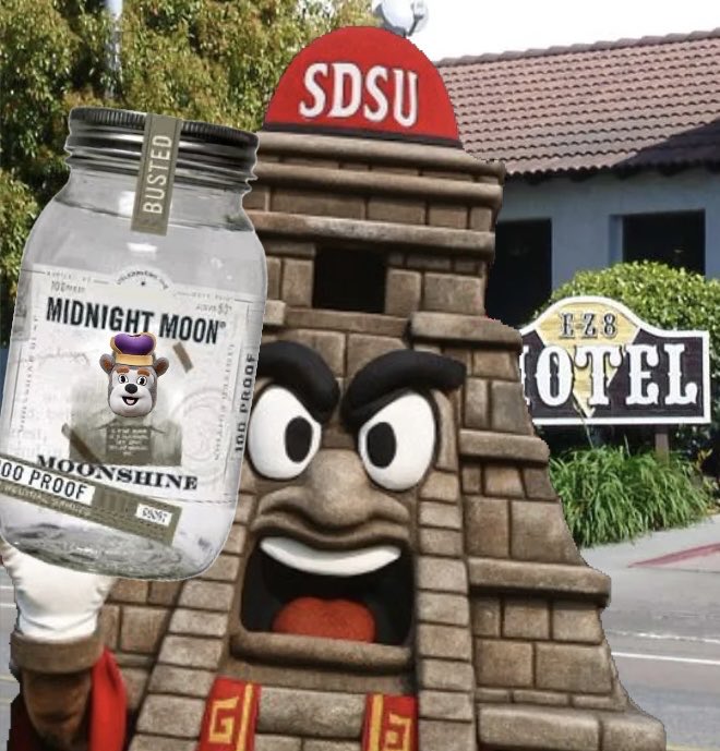sdsportsfiend's tweet photo. 🚨BREAKING NEWS🚨
This morning SDSU’s Kaiju Calli with the help of the SDPD busted a JMU moonshine racket at the E-Z 8 Motel in Old Town.
Dukes fans will be forced to drink delicious West Coast IPAs instead at their tailgates before the big game 🔴⚫️ #GoAztecs #BeatJMU https://t.co/gGYAaaJ29u