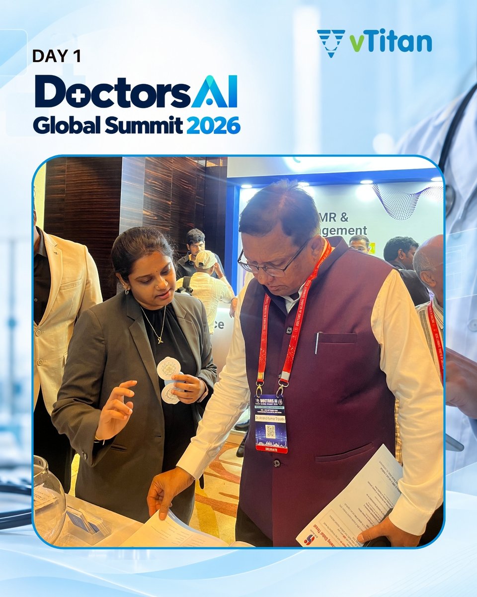 vTitan_Corp's tweet photo. Day 1 at #DoctorsAIGlobalSummit 2026 — Wrapped!
Great conversations, fresh perspectives, and inspiring connections around the future of healthcare.
Thank you for being part of our Day 1 journey.
More to explore. See you tomorrow!
#vTitan #HealthcareInnovation #MedTech #AIinMedicine #DigitalHealth #ConnectedCare #SaferHealthcare #ZohoForHealthcare #Expo #Conference @svembu