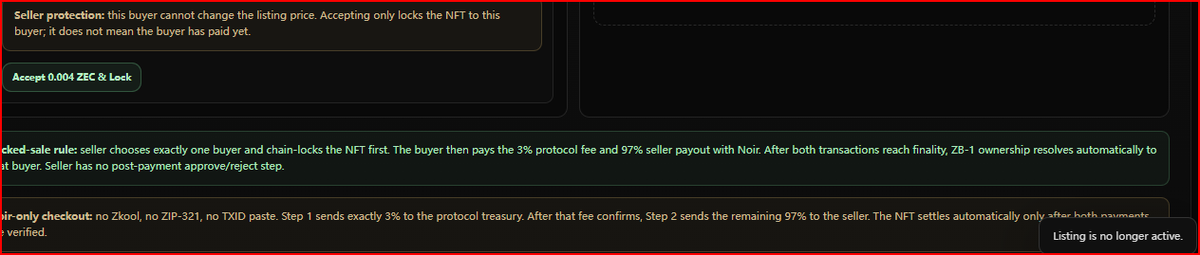 NiuLaiLabs's tweet photo. @ZEC_BLOCKS I tried to accept the buyer's offer, but the system displayed a message stating 'listing is no longer active'. Could you please help me check why this happened? https://t.co/YFOwST6695