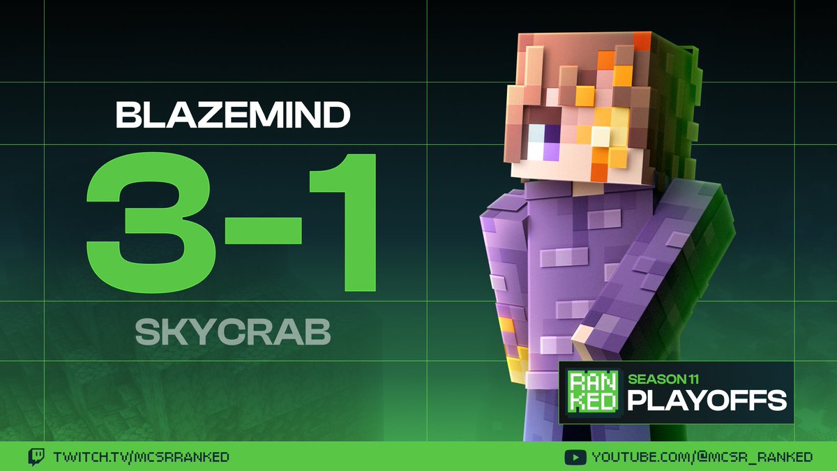 MCSR_Ranked's tweet photo. Congrats to BlazeMind for moving on to the semifinals! https://t.co/0QUnaDHQdt