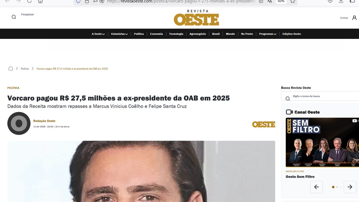 schmittpaula's tweet photo. 2025, o ex-presidente da OAB Felipe Santa Cruz diz q num mundo ideal a pena de Bolsonaro deveria ser "bala na nuca". P/quem acha q essa truculência era gratuita ou ideológica: Em 2026, artigo da Oeste diz q dados da Receita revelaram pagamentos de 27milhões de Vorcaro p/Felipe. https://t.co/vWZ9JOGHe8