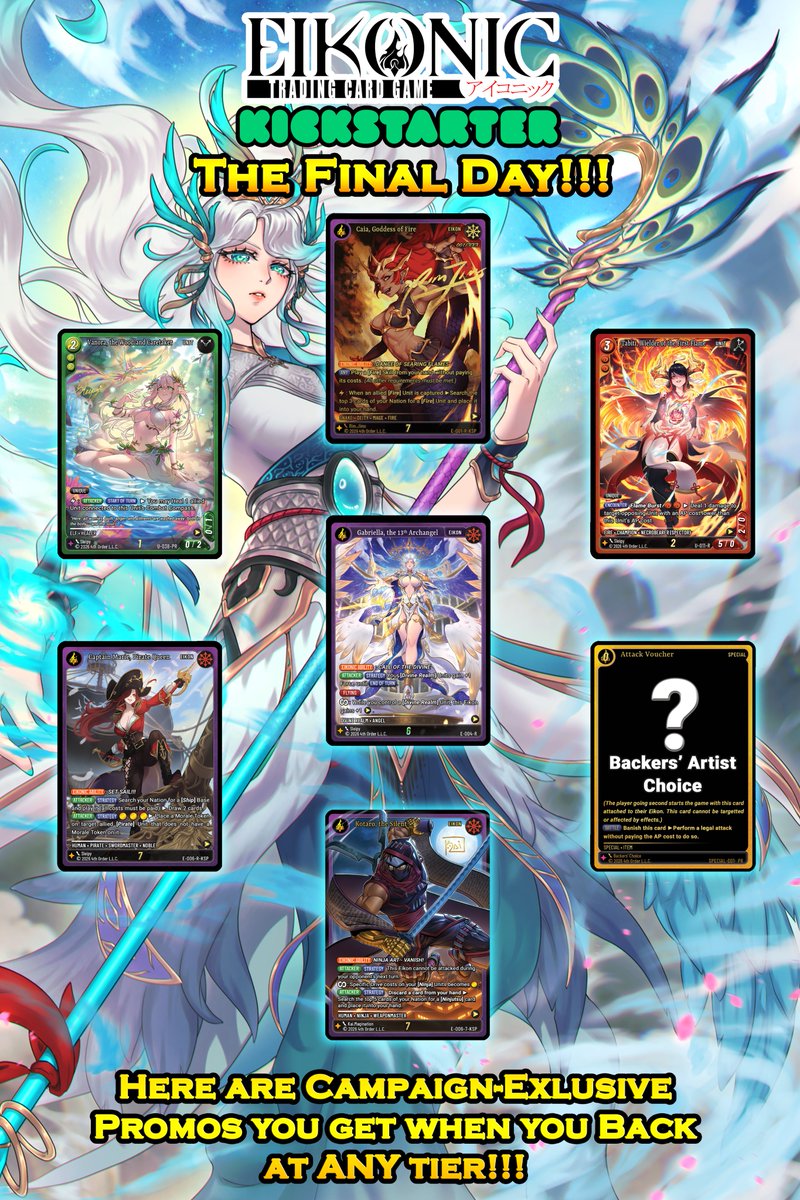 EikonicTCG's tweet photo. We're down to the last 24 hours! The campaign will wrap up at 10am MT tomorrow!

Thank you all so much for all of the amazing support! Let's bring this baby home 💪

#projectwelove #tcg #art #kickstarter https://t.co/f0Pw4GOPkh