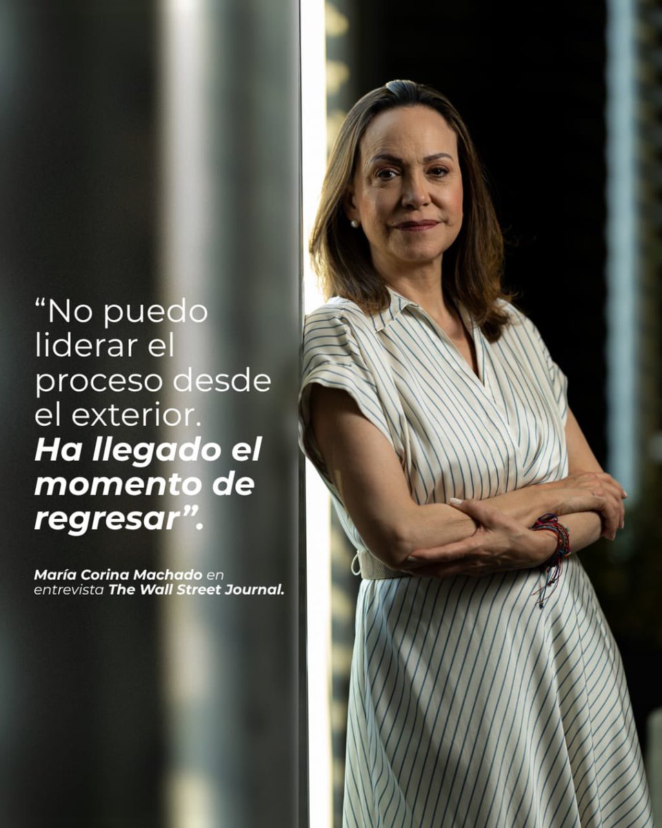 MundoConVzla's tweet photo. 🇻🇪 “No puedo liderar el proceso desde el exterior. Ha llegado el momento de regresar” 

@MariaCorinaYA en entrevista con @WSJ . https://t.co/Xlq5YVrnlo