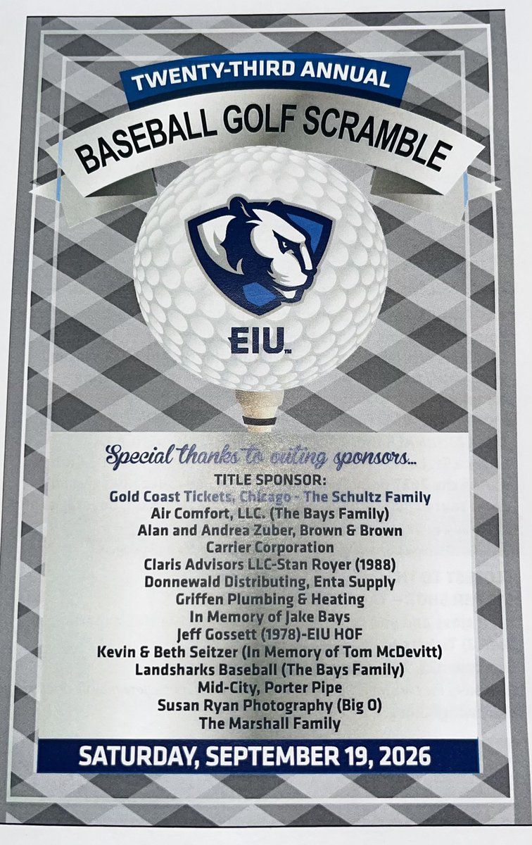 EIU_Baseball's tweet photo. Today is the 23rd Annual EIU Baseball Golf Scramble at Meadowview Golf Club!

Thank you to everyone who contributed in some way! And a special thank you to our sponsors. 

#RollThers ⛳️🏌️🏌️🏌️ https://t.co/gC2c0MLHId