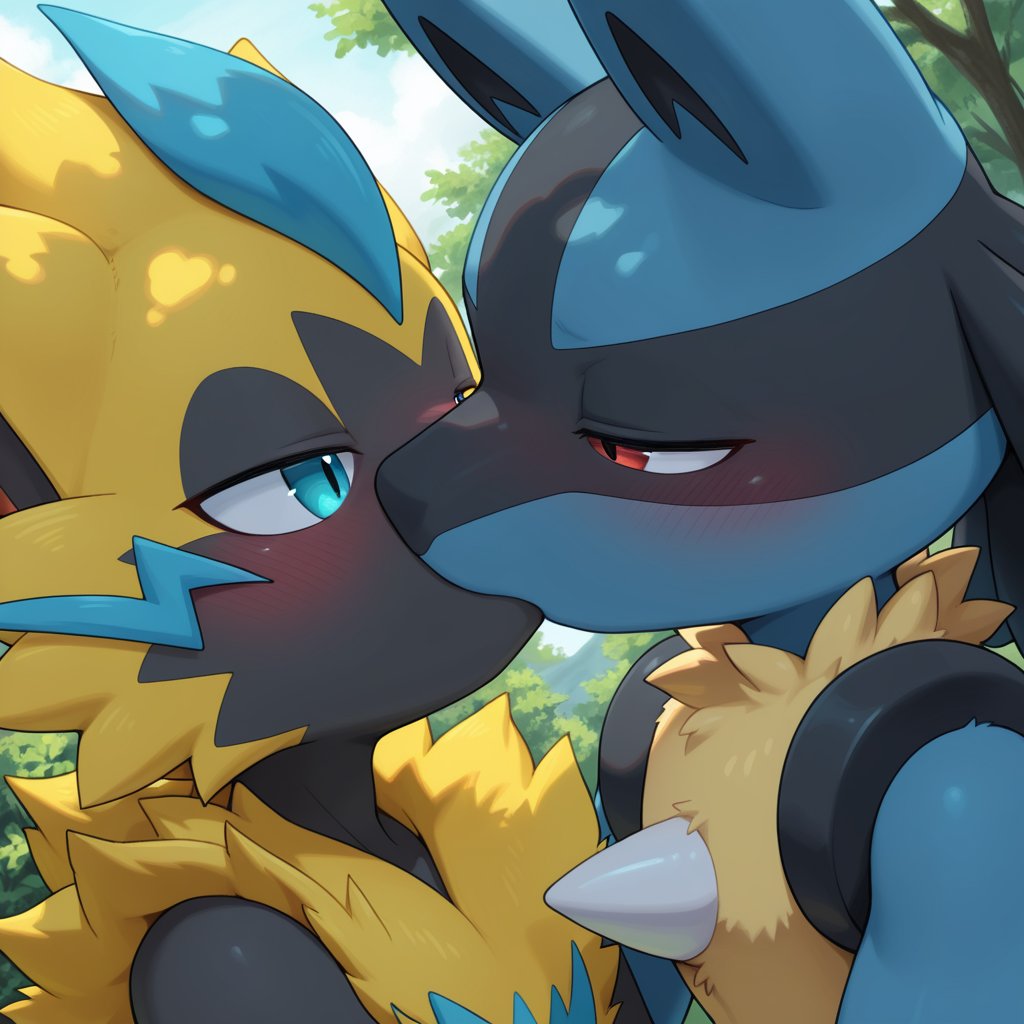 Bluecarii's tweet photo. Kissing is fun! 💙💛
#furry #furryart #lucario #zeraora https://t.co/f2jvZdrK7v