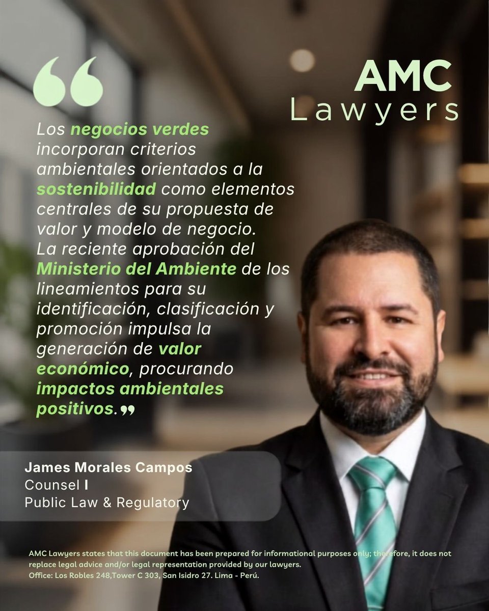 AMC_Lawyers's tweet photo. #𝗢𝗽𝗶𝗻𝗶𝗼́𝗻 𝗜 𝗡𝗲𝗴𝗼𝗰𝗶𝗼𝘀 𝗩𝗲𝗿𝗱𝗲𝘀 

La aprobación de los lineamientos por el @MinamPeru para la identificación, clasificación y promoción de los negocios verdes, Res. N.° D000303, impulsa la generación de valor económico, procurando impactos ambientales positivos. https://t.co/C8fzogkFqb