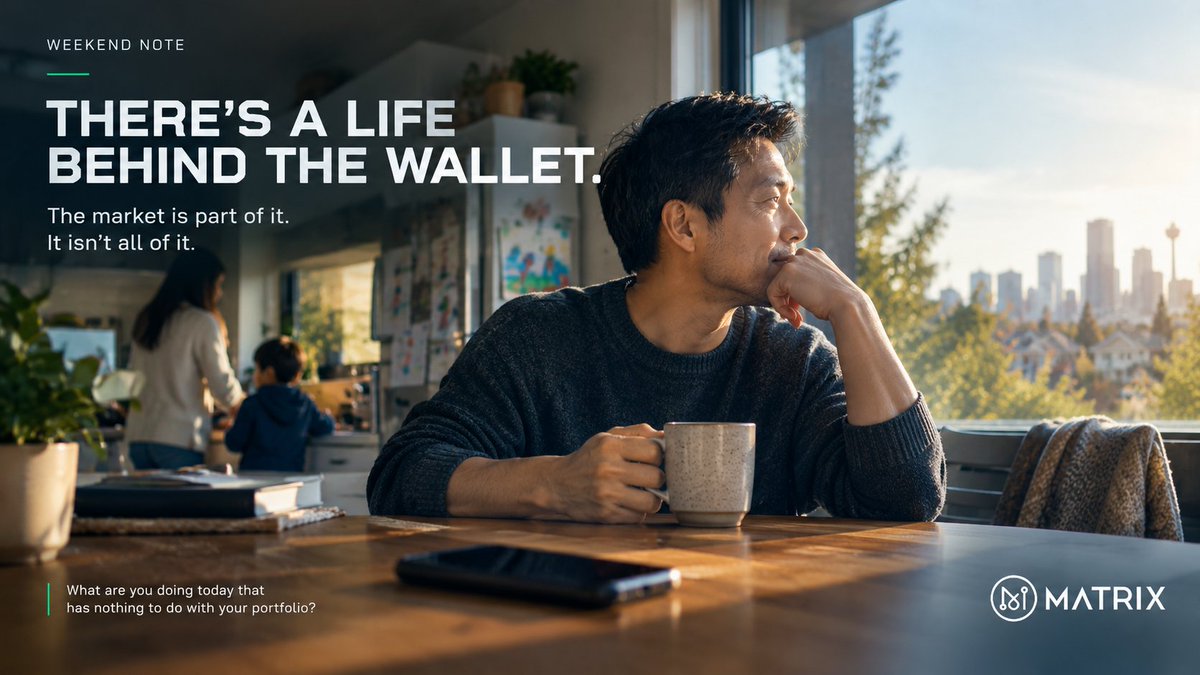 MatrixAINetwork's tweet photo. Behind every wallet is a person.

Someone working Monday to Friday.

Someone raising a family.

Someone building something.

Someone worrying about things nobody on X knows about.

So take a breath this weekend.

The market is part of life.

It isn't all of it.

What are you doing this weekend that has nothing to do with your portfolio?

#MatrixAINetwork