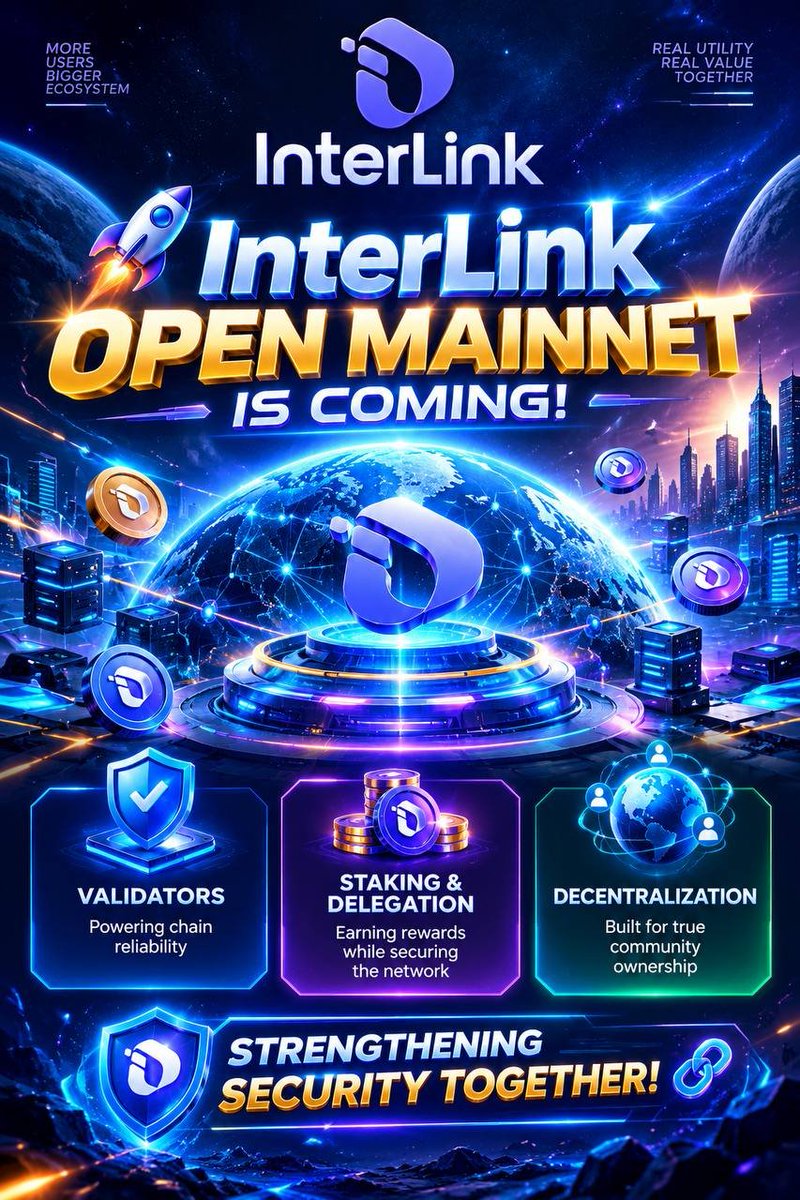 Chhai007's tweet photo. 🚀 InterLink Open Mainnet is Coming!

• 🛡️ Validators: Powering chain reliability
• 🔒 Staking &amp; Delegation: Earning rewards while securing the network
• 🌐 Decentralization: Built for true community ownership

Strengthening security together! 🔗

#InterLink #ITL #ITLG https://t.co/VTpcFfoMVy