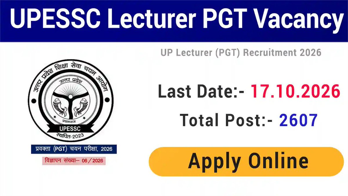 FastjobSearcher's tweet photo. #UPESSC #UPLecturerPGT
🔥 UPESSC UP Lecturer PGT Recruitment 2026 Online Form
👉 Apply Online:- https://t.co/8uHGeIm22z https://t.co/zjFPjDQLjH