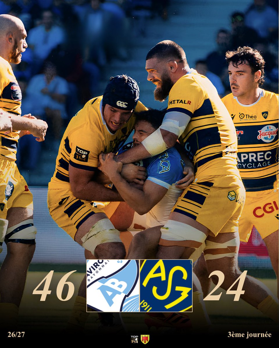 maillots2rugby's tweet photo. ๐ฒ๐๐๐๐๐ ๐๐๐๐๐ ๐๐๐๐ย
Dans un match ou Clermont รฉtait revenu ร 3 points, le carton rouge de Kremer aura enterrรฉ les espoirs des Jaunards.
#ABASM #asm #asmrugby #asmclermont #yellowarmy https://t.co/1gtmmCeTtL