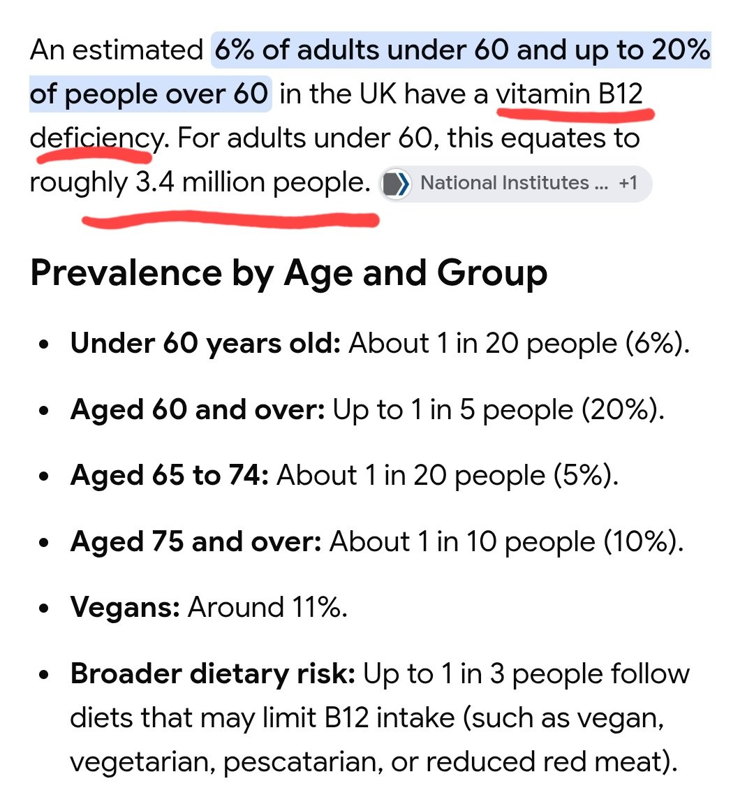 upforthefight1's tweet photo. 🚨FOLIC ACID + 3.4 MILLION PEOPLE WITH LOW VIT B12 ⬇️ who must avoid it

Taking FA can mask signs of anemia + cause permanent nerve damage of those with low vit b12

Folic acid/B9 can make blood test look normal, but FA can't fix/replace B12 - shortage of can hurt brain + nerves https://t.co/H8pQu8MKqj