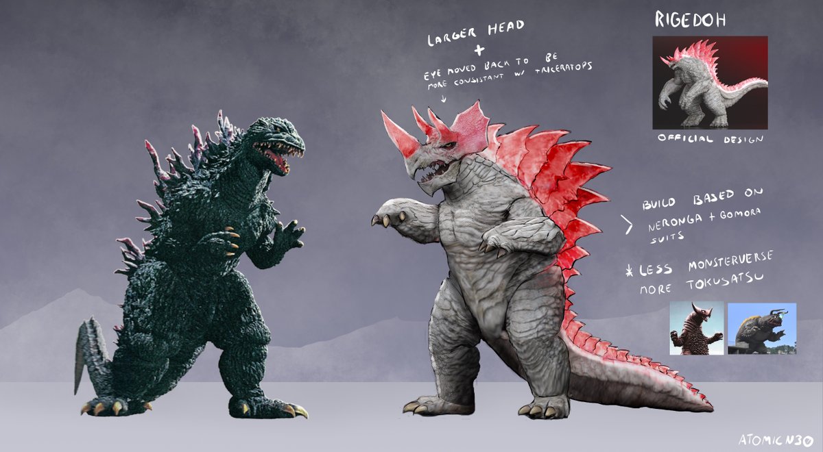 AtomicN30's tweet photo. I wanted to try my hand at redesigning one of the Toho kaiju vote candidates for next years Fest Godzilla film with a bit of a study attached given how out of place it felt as a design meant to fight the MireGoji suit if it wins the vote. https://t.co/3A0AZLEuZb
