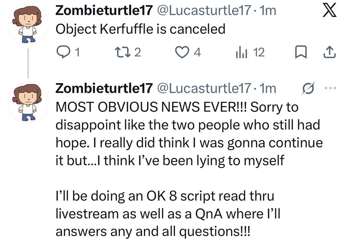 OSCCentralNews's tweet photo. Object Kerfuffle has been cancelled.

(Source: @Lucasturtle17) https://t.co/y21NNhFWtU