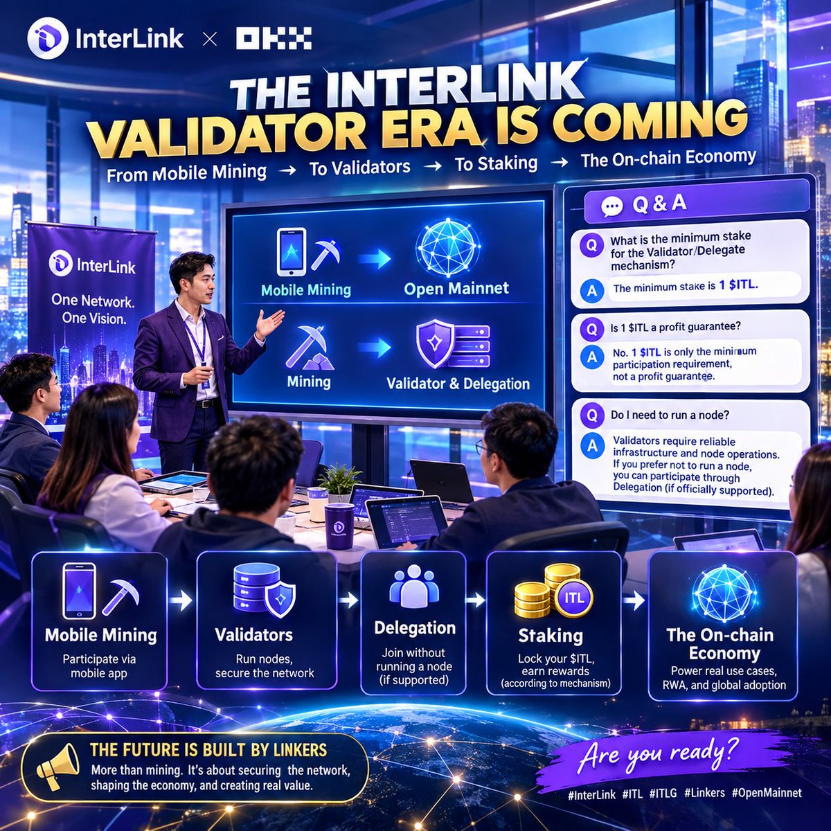 heng_sokhim's tweet photo. THE INTERLINK VALIDATOR ERA IS COMING!
📱 Mining → 🛡️ Validators → 🤝 Delegation → 🔐 Staking → 🌐 On-chain Economy
⚡ Minimum participation: 1 $ITL — not a profit guarantee.
#InterLink
#ITL
#ITLG
#OpenMainnet https://t.co/HF6MKOoJme