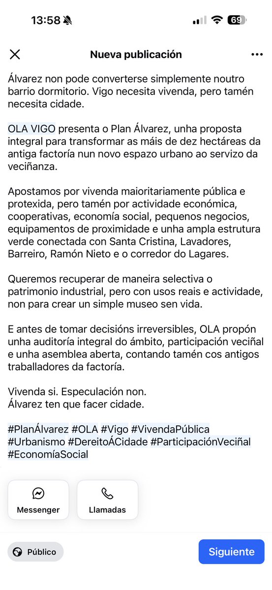 OLA_VIGO's tweet photo. Álvarez non pode ser outro barrio dormitorio. Vigo necesita vivenda, pero tamén cidade.

OLA propón vivenda pública, actividade económica, cooperativas, economía social, equipamentos, zonas verdes e patrimonio industrial activo.

Antes de decidir, auditoría e participación.

#OLA https://t.co/o66jDMkkqs
