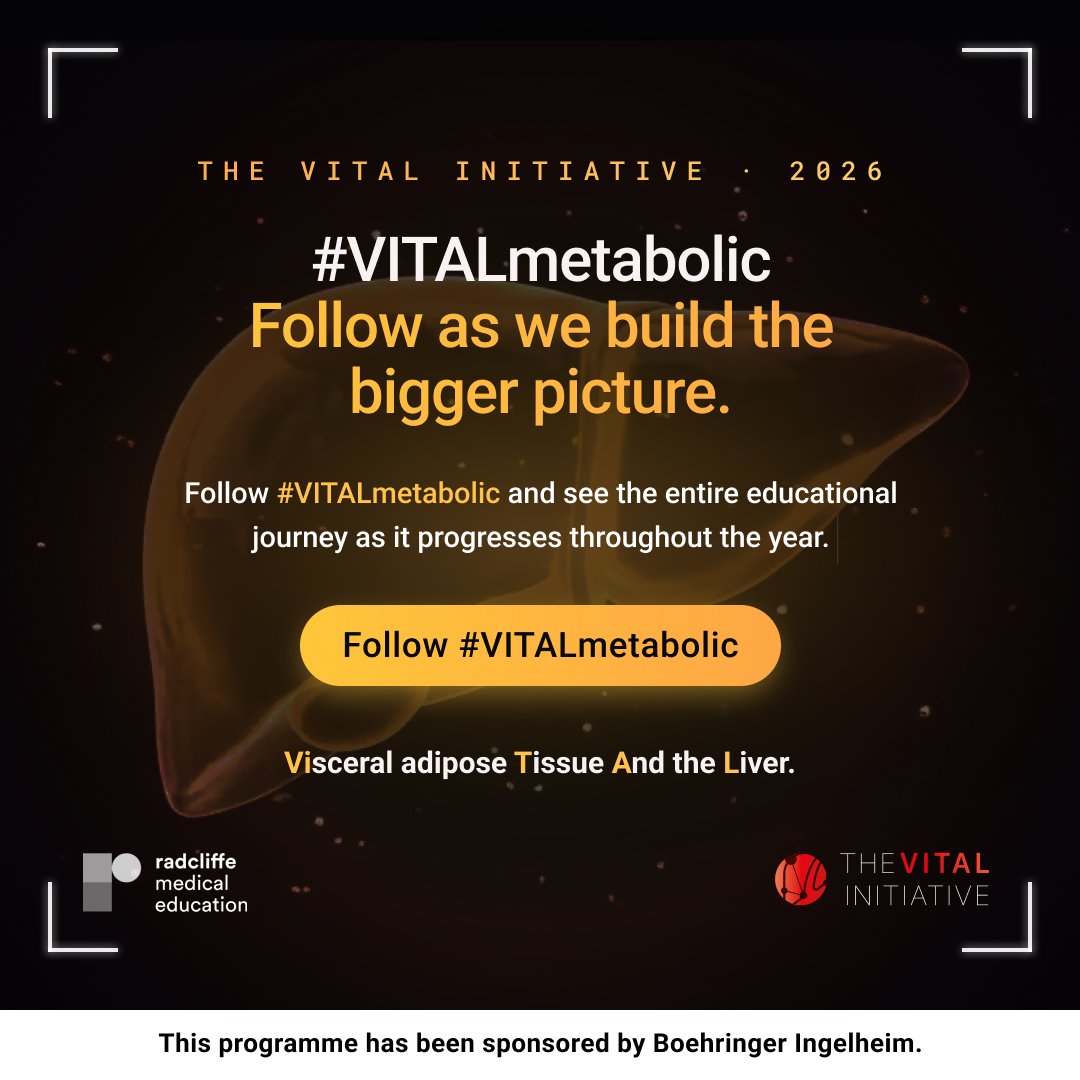 radcliffeCARDIO's tweet photo. Understanding metabolic dysfunction requires more than a single data point. Join the next chapter of the #VITALInitiative with Dr Lee Kaplan, @DrSarahJarvis Dr @ArunJSanyalVCU and Dr @seanwharton for the pre-#EASD2026 roundtable exploring:

• Earlier recognition of metabolic dysfunction
• Adipose tissue, liver health & glycaemic control
• A broader view of metabolic health

📅 21 September 2026 | ⏰ 11:30-12:15 ET | 17:30-18:15 CEST | Register here: https://t.co/q1oTb3V4Am

#VITALmetabolic #MetabolicHealth #Type2Diabetes #CardiometabolicHealth