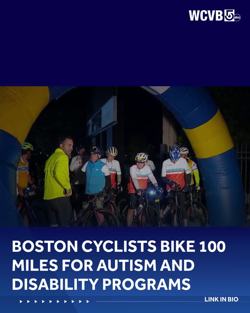 WCVB's tweet photo. Boston cyclists bike 100 miles for autism and disability programs |LINK IN BIO https://t.co/gAp3jmhCR1