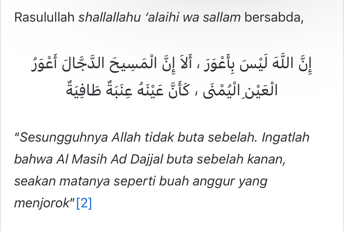lilaccountz's tweet photo. banyak bgt org yg masih ngira kalo dajjal bermata satu itu literally dia makhluk bermata satu macem cyclops

padahal, dia tuh manusia yg punya 2 mata tapi salah satu matanya buta & cacat. digambarkan sama Rasulullah, matanya yg cacat itu seperti buah anggur. jadi nonjol dan kek hampir keluar gitu loh. 

kebayang kan?