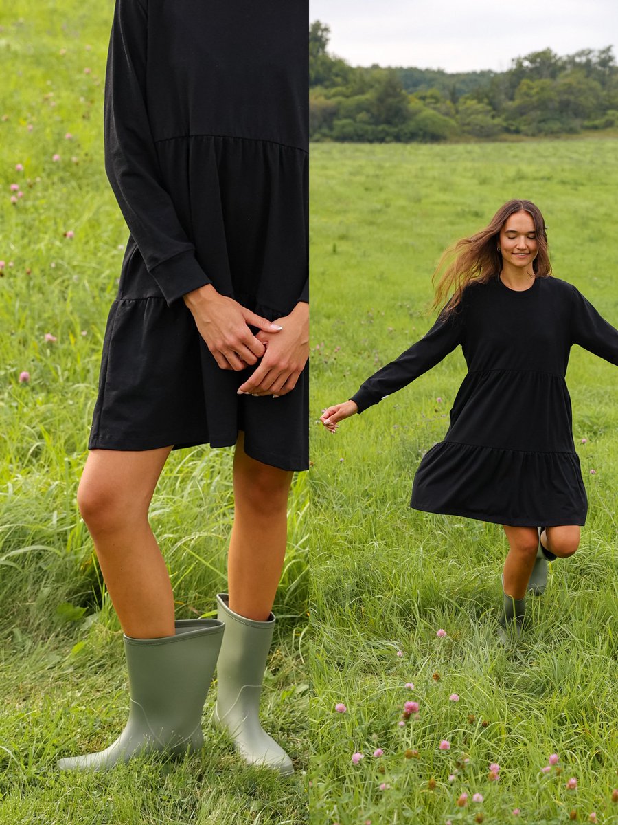 ProvinceCanada's tweet photo. The Dress Issue: Introducing the new Tier Dress. A little flirty, a little sophisticated, and very easy to throw on. Our Tier Dress pairs an easy, relaxed fit with a gathered, tiered skirt that brings a little movement to the everyday. Made in Canada from 100% organic cotton, with long sleeves, a classic crewneck and pockets, of course. https://t.co/qcqfMSG8g1
