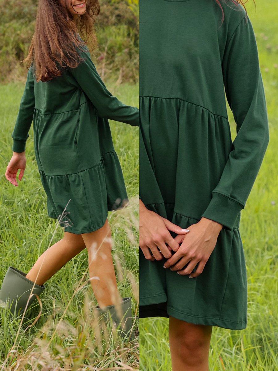 ProvinceCanada's tweet photo. The Dress Issue: Introducing the new Tier Dress. A little flirty, a little sophisticated, and very easy to throw on. Our Tier Dress pairs an easy, relaxed fit with a gathered, tiered skirt that brings a little movement to the everyday. Made in Canada from 100% organic cotton, with long sleeves, a classic crewneck and pockets, of course. https://t.co/qcqfMSG8g1
