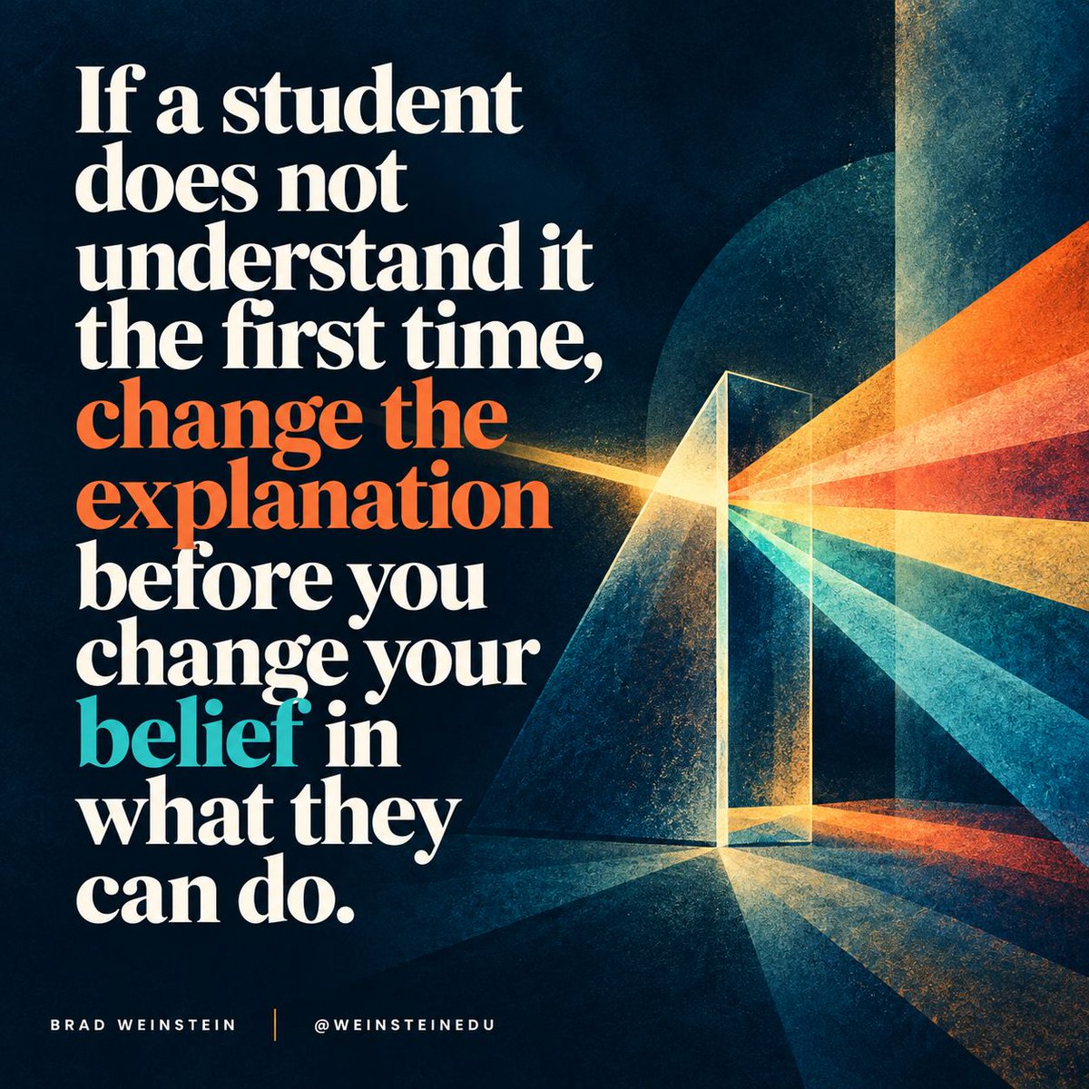 WeinsteinEdu's tweet photo. When a student is still confused after your first explanation, repeating the same words more slowly isn't always going to help.

Ask them to show you where they got stuck. Maybe they missed a vocabulary word, need to see one step modeled, or are approaching the problem in a way you hadn't considered.

That information tells you what to teach next.

Sometimes a different example is all it takes. Other times, the student needs more practice, a smaller entry point, or another opportunity to work through the concept.

The goal doesn't have to change just because the first approach didn't work.