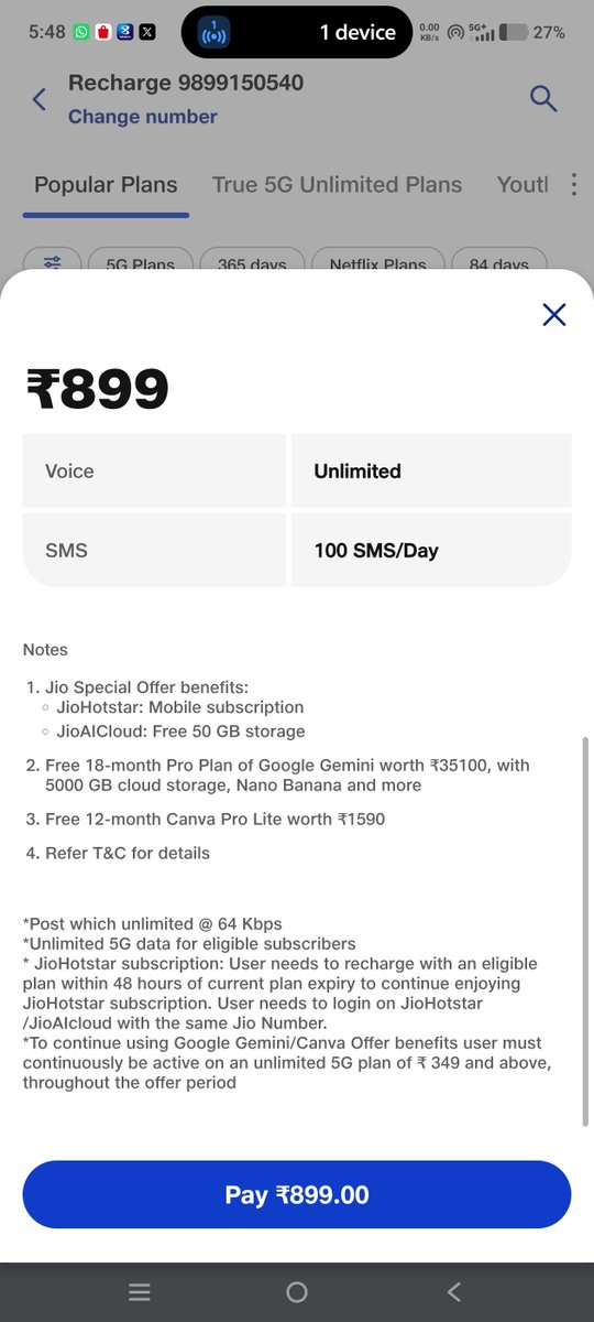 sheetallakhotia's tweet photo. @bigulchugh @ANONYMO54928288 Just confirmed, You do need to recharge to continue that Gemini subscription plus bow they are also giving canva subscription as well. https://t.co/NJVCPoSOGO