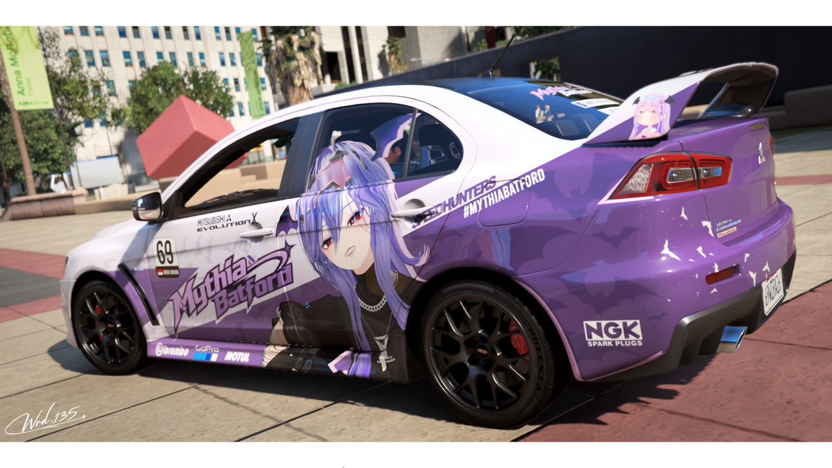 WRD_135's tweet photo. Mitsubishi Lancer Evo X 
MYTHIA BATFORD

Design : @WRD_135 
3d Model : @Vin_Soreny
The cute vampire girl : @MythiaVTuber 

#mythiart #gtav #itasha #Vtuber https://t.co/OcDIUiNIdH
