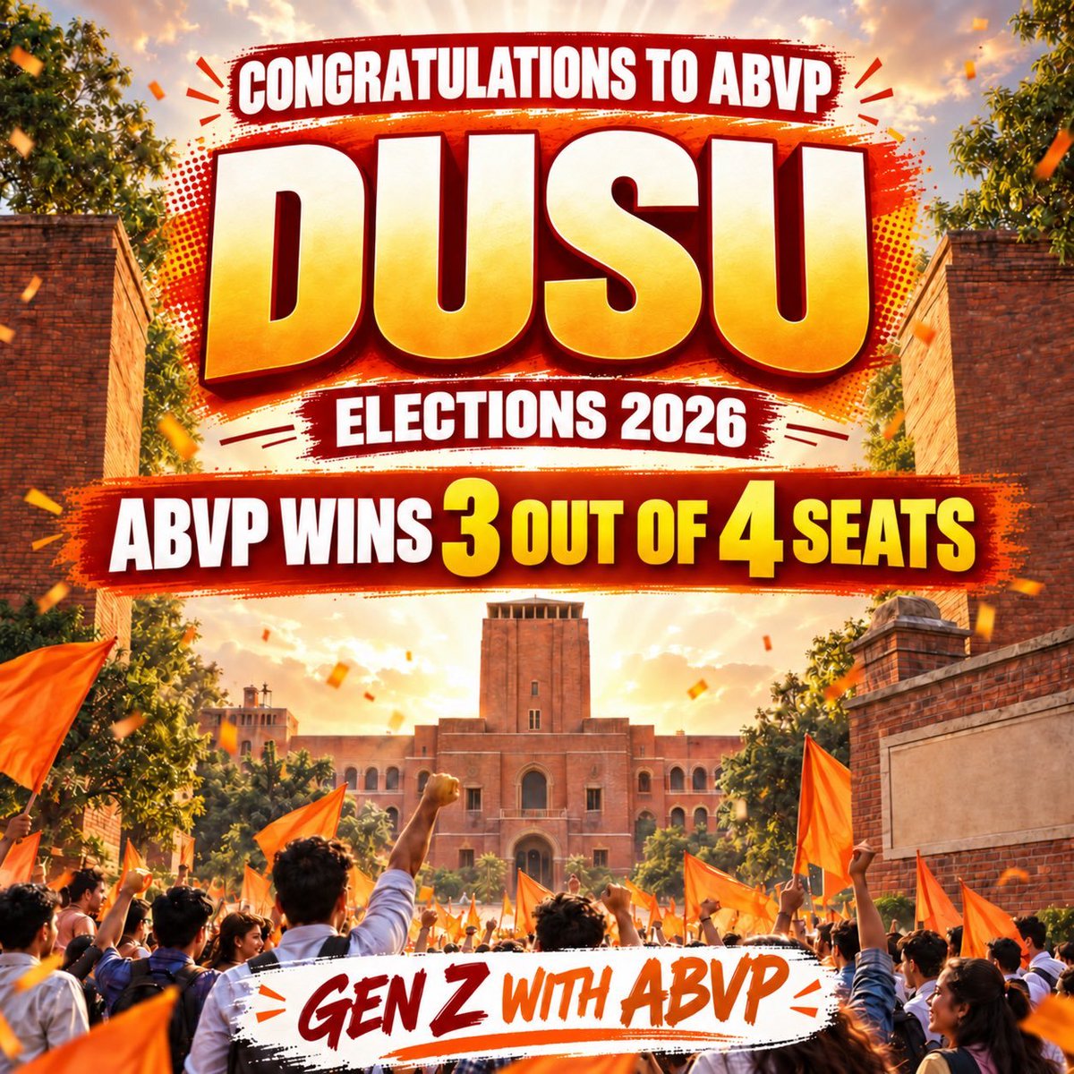 Gulabpatel94's tweet photo. #ABVP की 3️⃣▫️1️⃣ से जीत 🔥

 #NSUI - 0

1.अध्यक्ष पद पर एबीवीपी के यश डबास- 24,576

2.उपाध्यक्ष पद पर निर्दलीय दीपांशु शोकीन- 30,615

3.सचिव पद पर एबीवीपी की रिया छावड़ी- 21,650

4. संयुक्त सचिव पद पर एबीवीपी के लक्ष्य रा��� सिंह- 16,615

#dusu #genzwithabvp #DUSUUpdates
@ABVPVoice https://t.co/SxsBmHZqQI