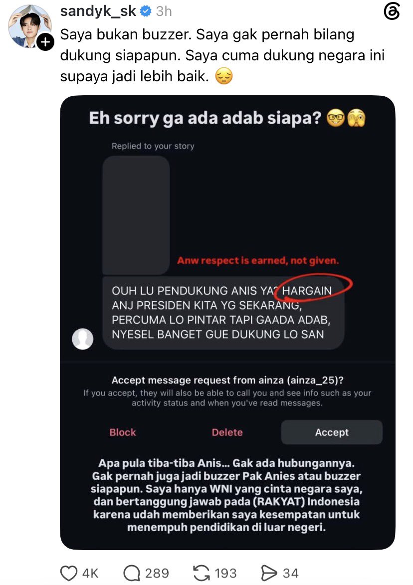 LambeSahamjja's tweet photo. anjirr sandy cuma buat ??????? untuk prabowo :
- langsung di cap anak abah njiir
- di cap buzzer
- dibilang tidak ada adab
- percuma pintar katanya https://t.co/maia8OAGwT