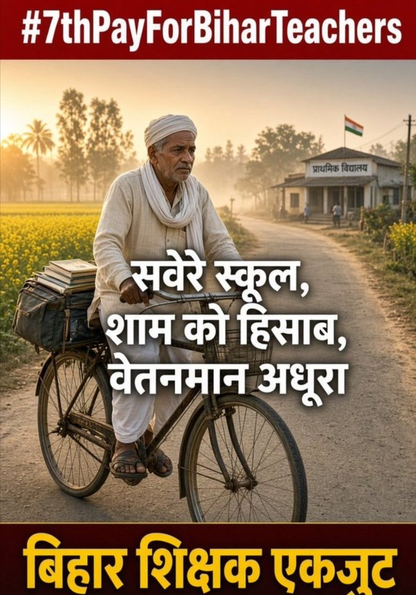 santosh37270477's tweet photo. शिक्षा व्यवस्था की रीढ़ हैं शिक्षक! जब काम पूरा तो वेतन में भेदभाव क्यों? बिहार के सभी शिक्षकों को पूर्ण रूप से 7वां वेतनमान मिलना ही चा��िए।
#7thPayForBiharTeachers @samrat4bjp @mkrtiwari_bjp @officecmbihar @BiharEducation_ @yadavtejashwi @TejashwiOffice @News18Bihar https://t.co/KIuUPOY5ez