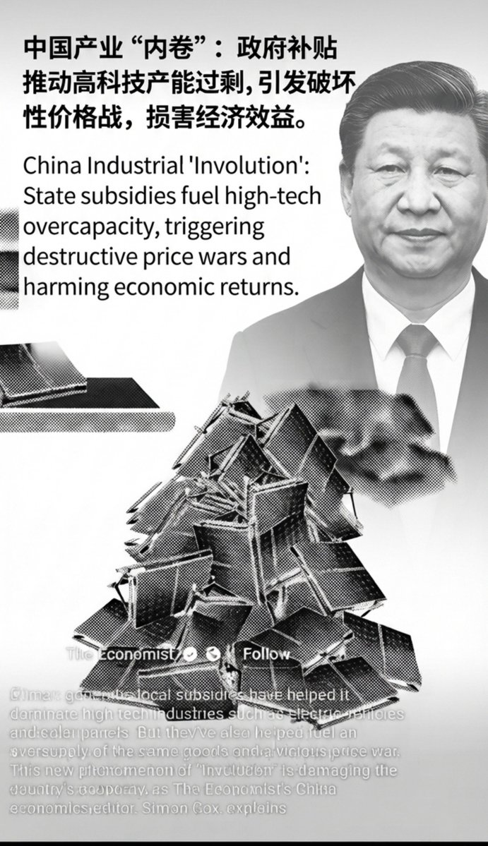 mehroIs's tweet photo. 根据《经济学人》（The Economist）的这份报道，中国 Industrial 的工业发展势头正在逆转，其原因是“内卷”（Involution）或激烈的国内竞争。这种情况对全球市场和其他国家来说是威胁还是机遇？你们有什么看法？
#中国内卷#
#产能过剩#
#价格战# 
#新能源汽车#
#光伏产业#
#经济学人# https://t.co/gUn3ONr3vj